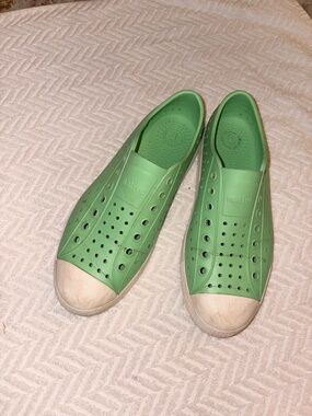 Native Shoes Green Slip-On Flats with White Toe Cap